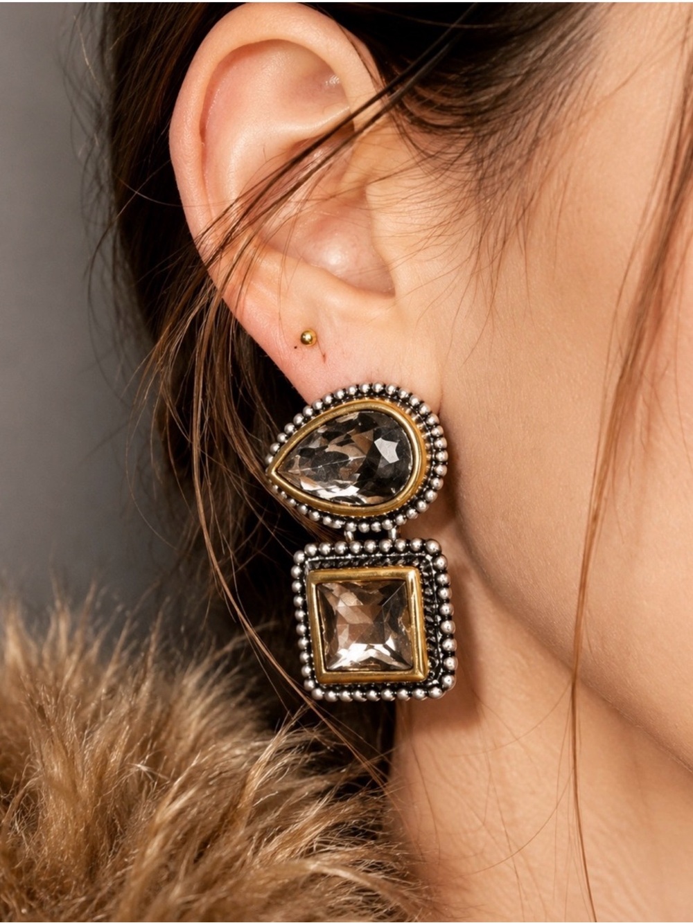 Anthropologie Gold-Tone Smoky Crystal Drop Earrings